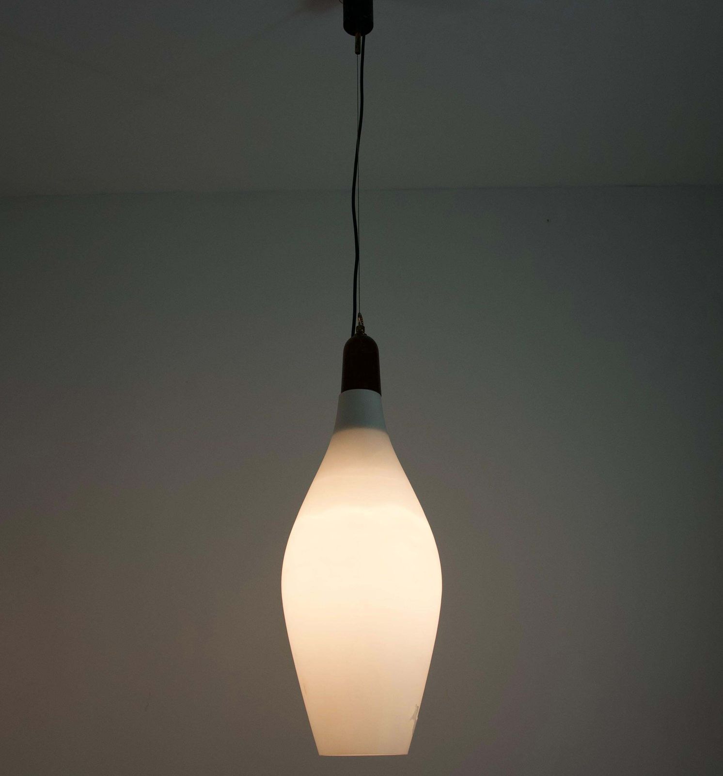 Mid Century Teak And Opal Glass Pendant Lamp, Italy, 1960s photo vinterior