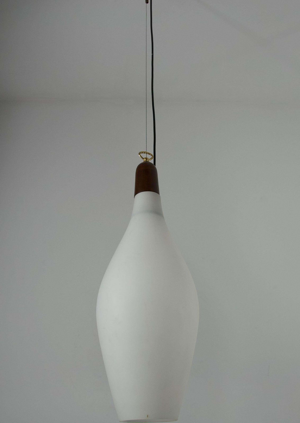 Pair Of Mid Century Teak And Opal Glass Pendant Lamps, Italy, 1960s photo buy