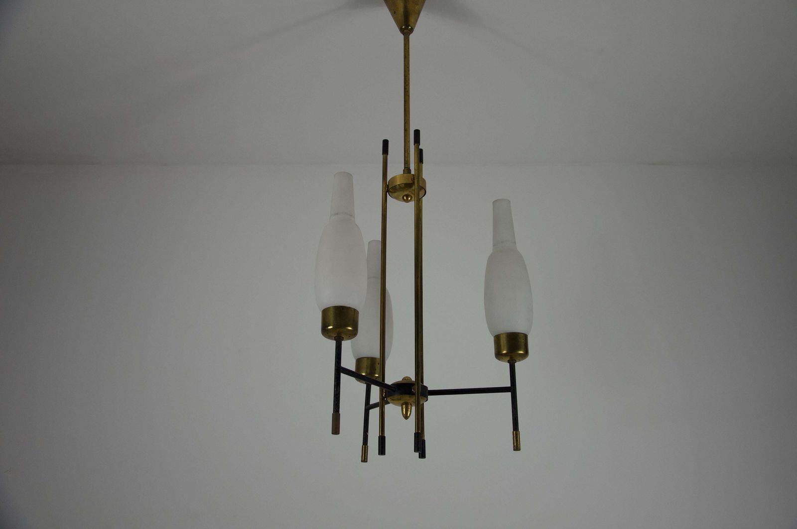 Stilnovo Brass And Opal Glass Chandelier, Italy, 1960s photo furniture