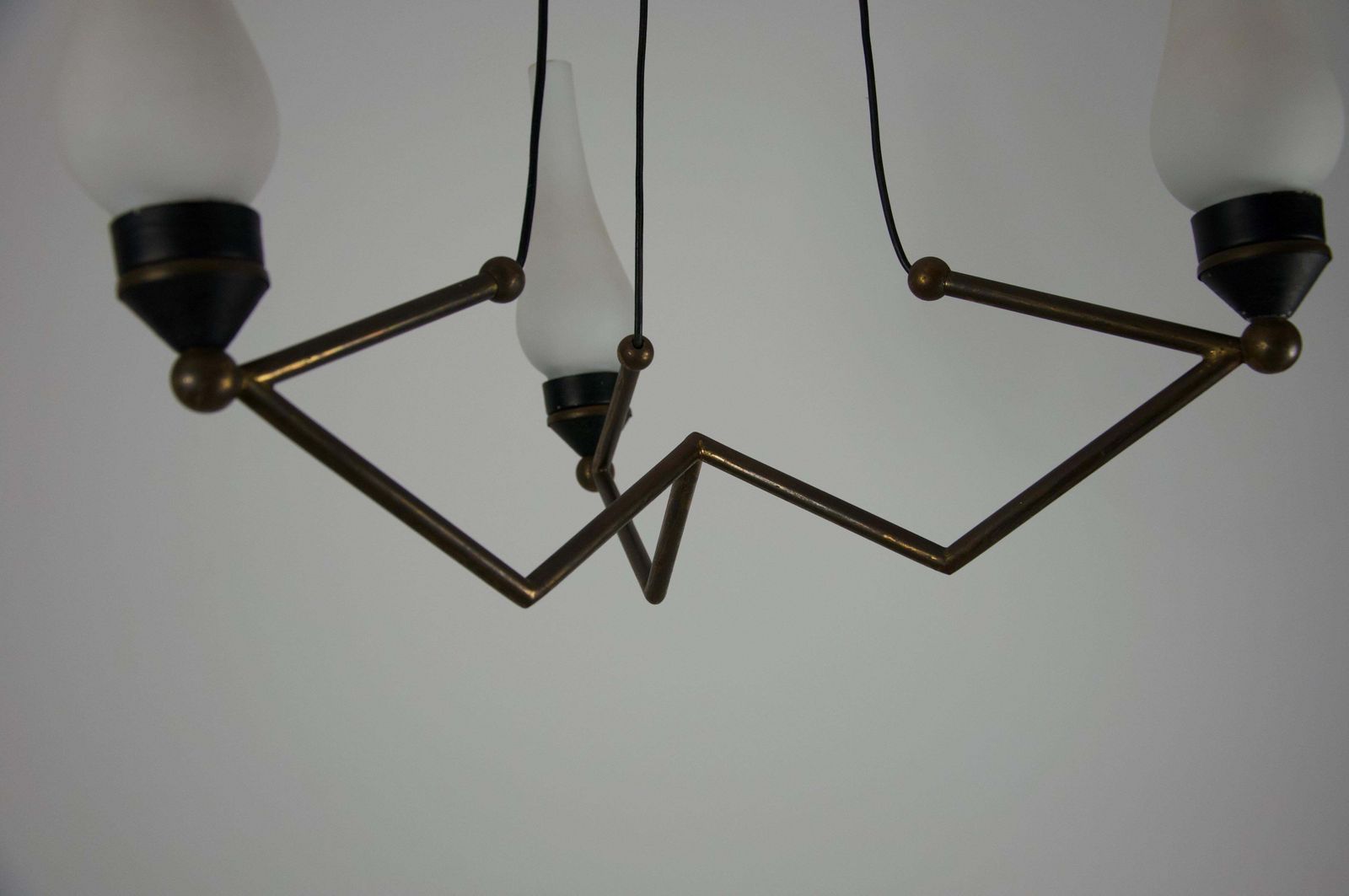 photo furniture Stilnovo Brass And Opal Glass Chandelier, Italy, 1960s