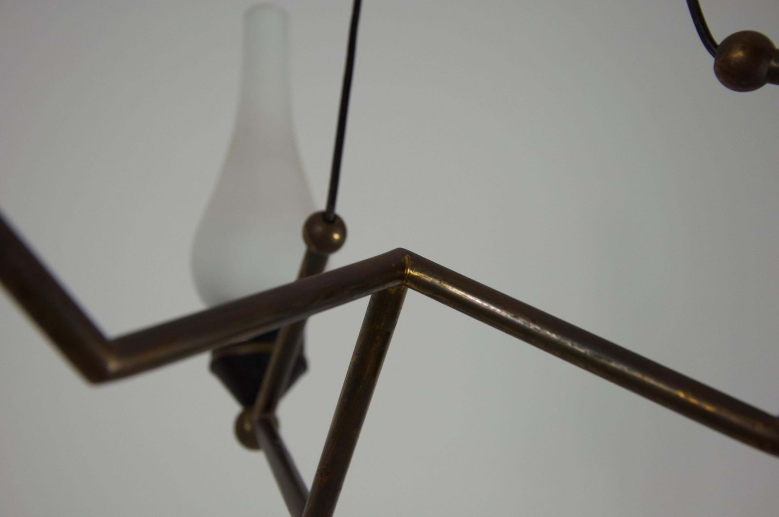 Lighting Stilnovo Brass And Opal Glass Chandelier, Italy, 1960s photo