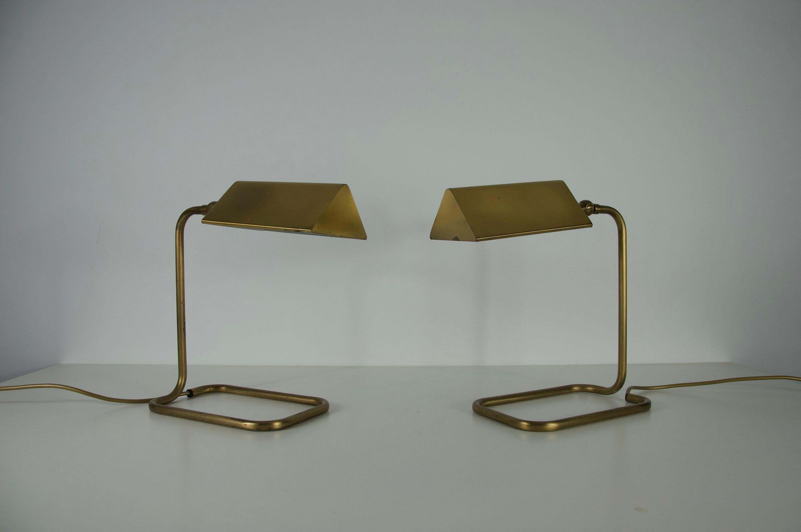 Pair Of Brass Table Lamps By Florian Schulz, 1970s Germany photo Lighting