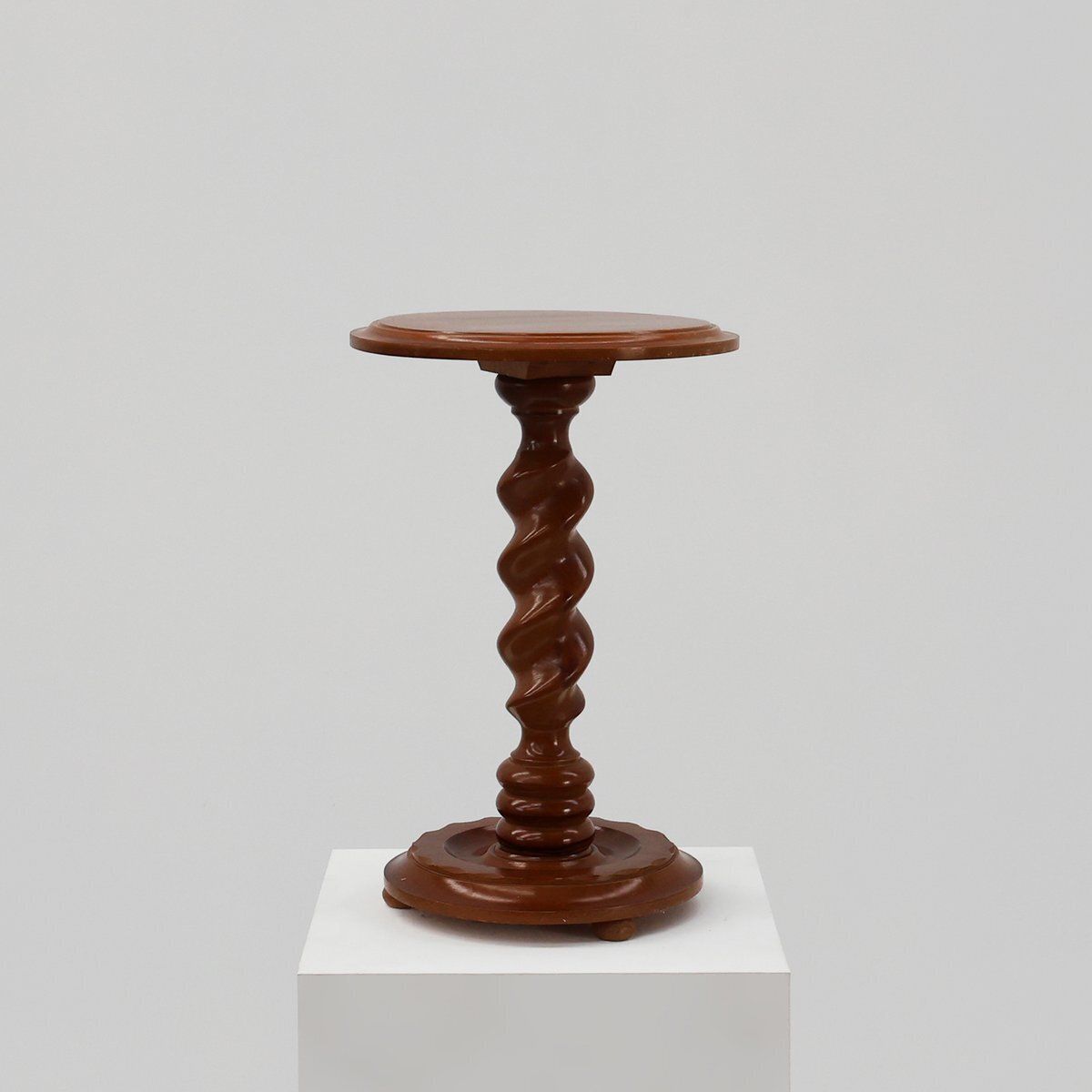 French Art Deco Oak Side Table With Twisted Base, 1940s