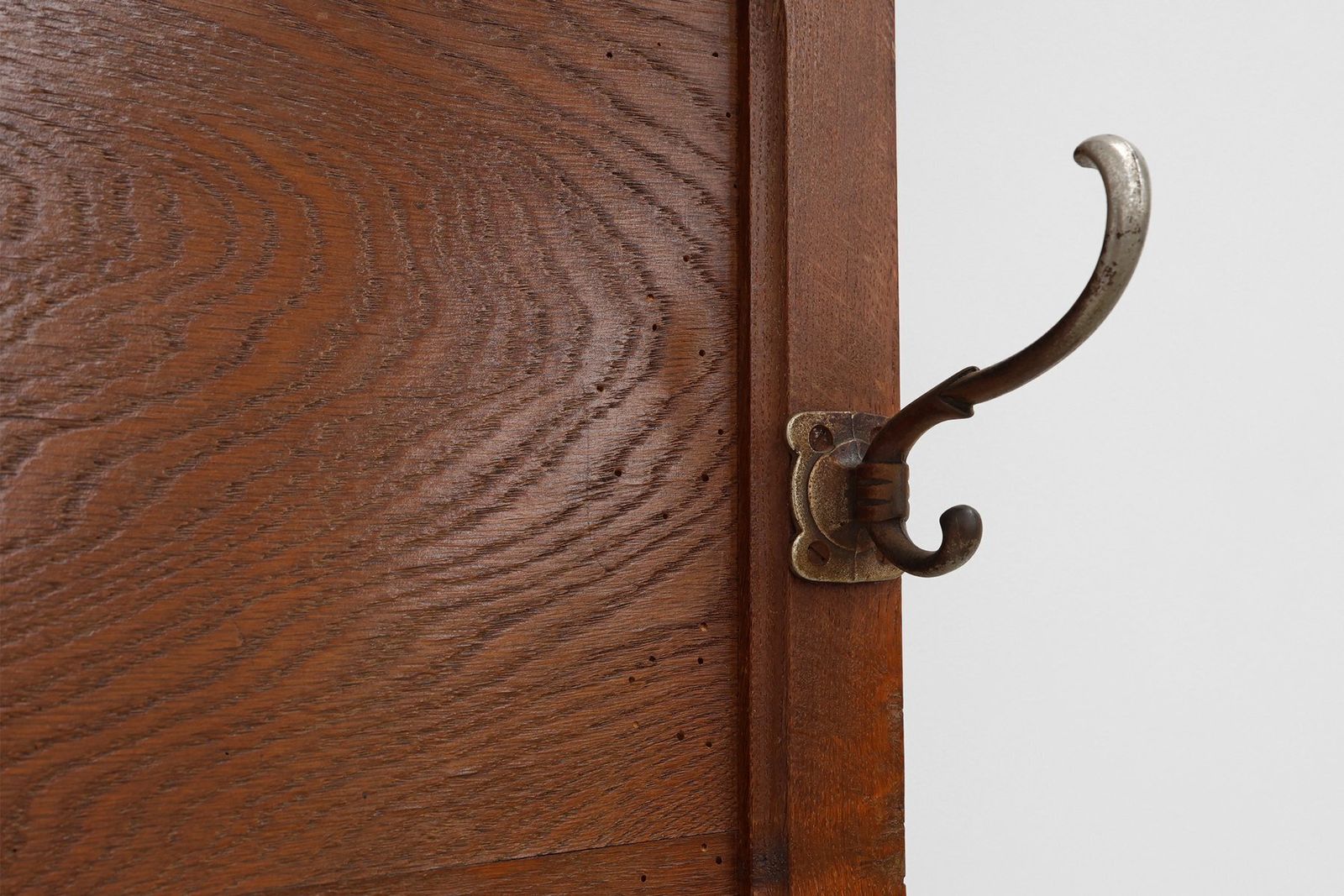 1059.0 Art Deco Oak Carved Wall Coat Rack With Mirror, France, 1920s photo