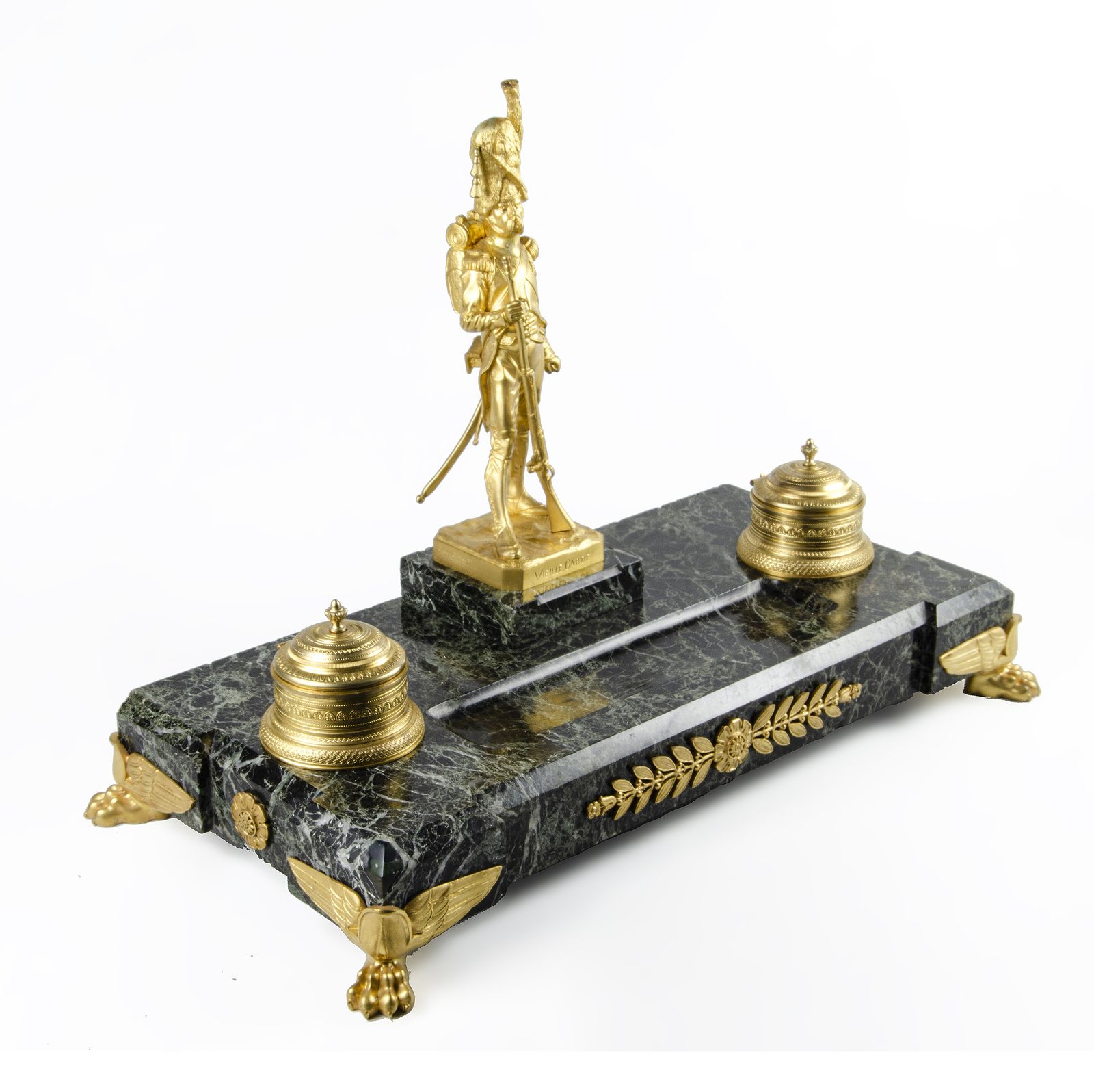 Late 19th Century Napoleon III 'Vieille Garde' Sculpture With Inkwells And Marble Base Inkstand By Armand Le Véel And Susse Frères, France