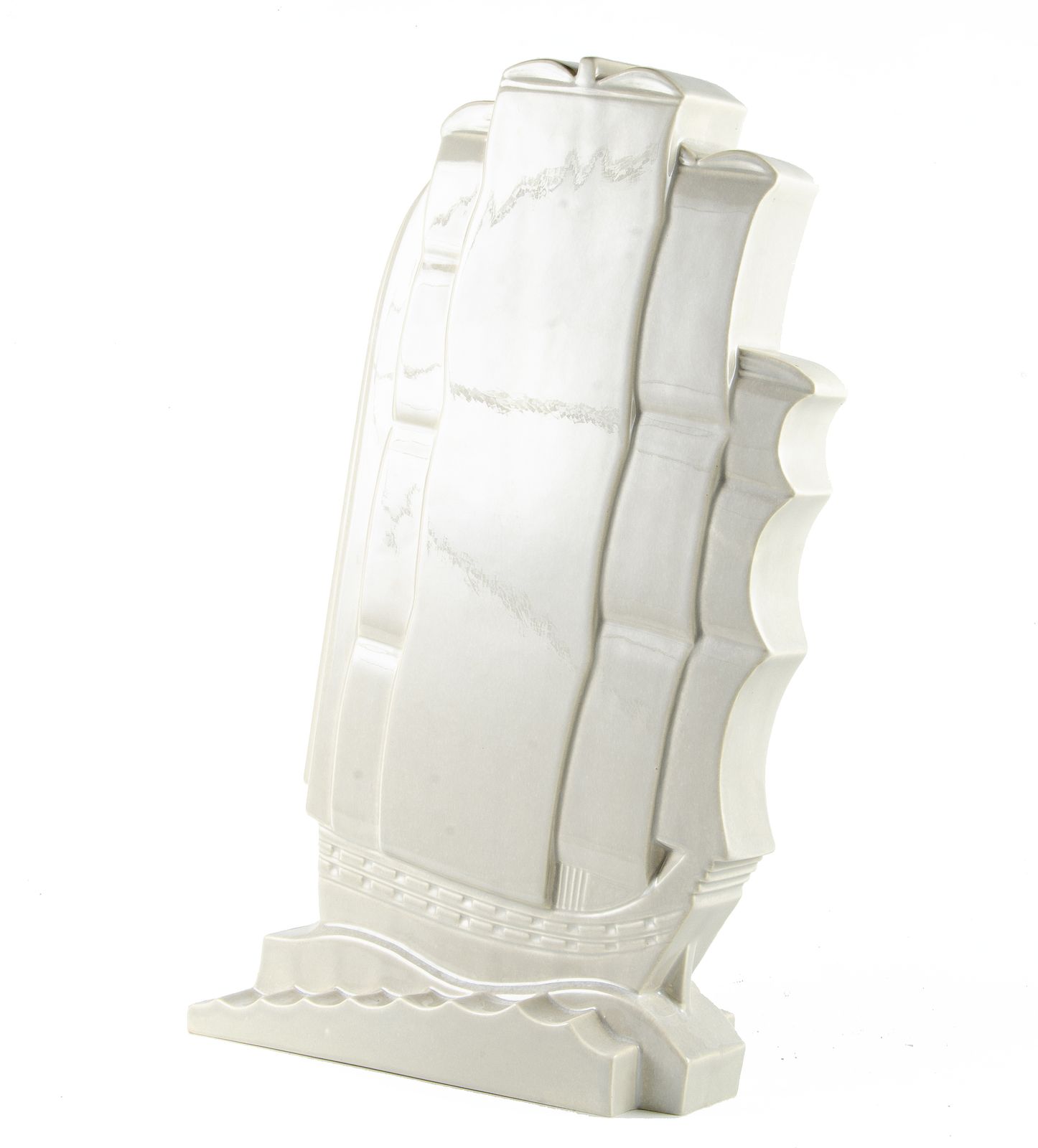 1920s Art Déco Cream Glazed Earthenware Frigate Sculpture By Noël Feuerstein For Robj And Manufactured On The Villeroy & Boch Factory, Luxembourg
