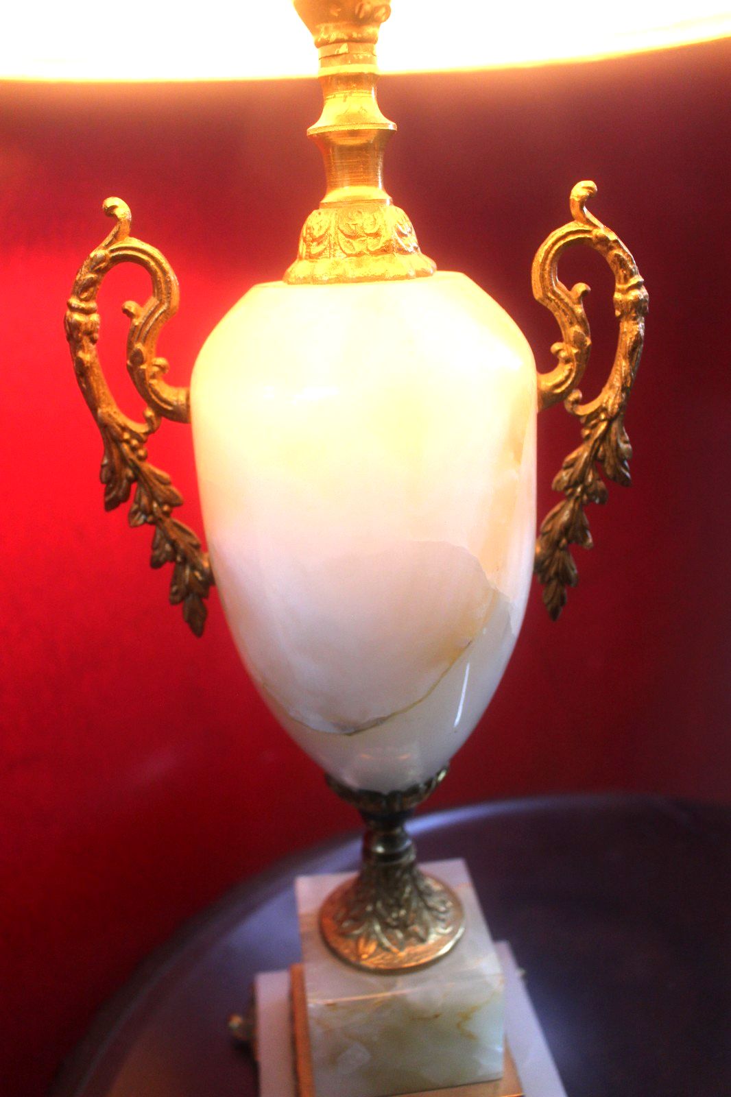 Vintage Bronze And Marble Urn Side Table Lamp With Shade Large Size 25x25x57 photo vinterior