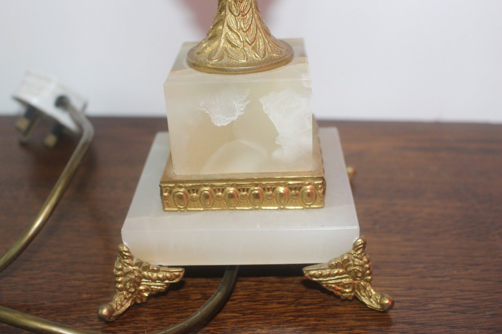 photo for sale Vintage Bronze And Marble Urn Side Table Lamp With Shade Large Size 25x25x57