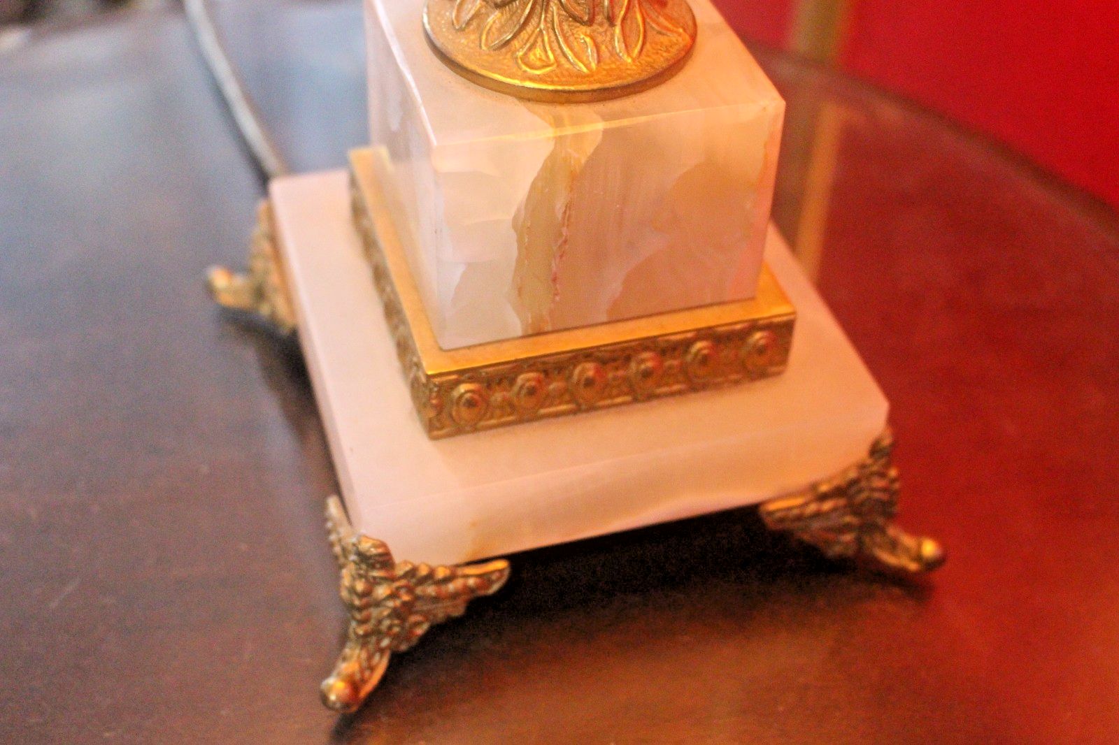 Lighting Vintage Bronze And Marble Urn Side Table Lamp With Shade Large Size 25x25x57 photo