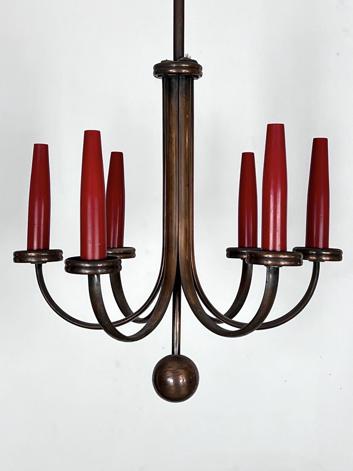 Mid Century Modern Six Arms Copper Chandelier In Gio Ponti Style. Italy 1950s photo 1700.4