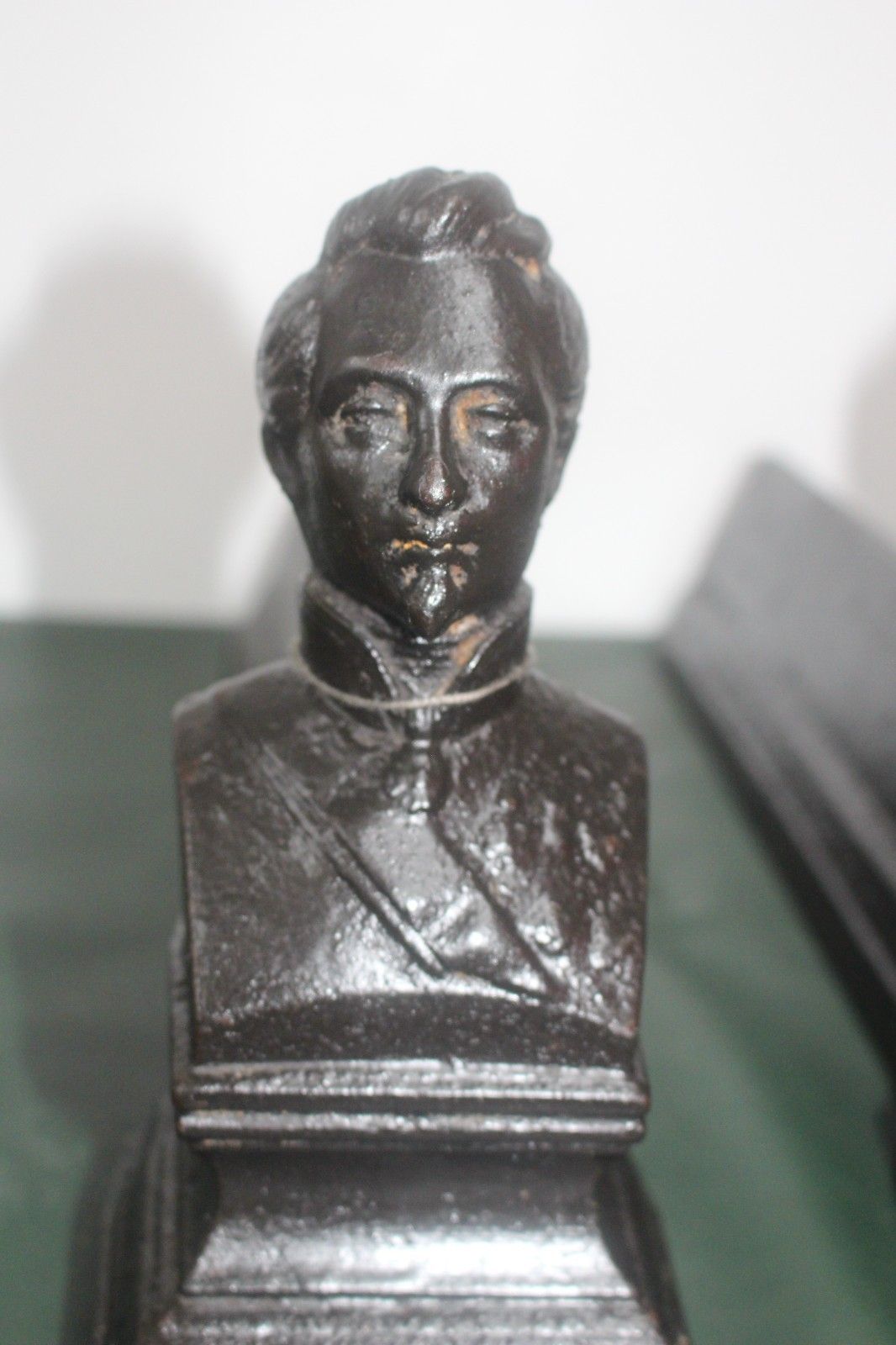 French Pair Cast Iron Andirons Firedog's 19th C Terre And Merre 42x10x21cm Male photo vintage