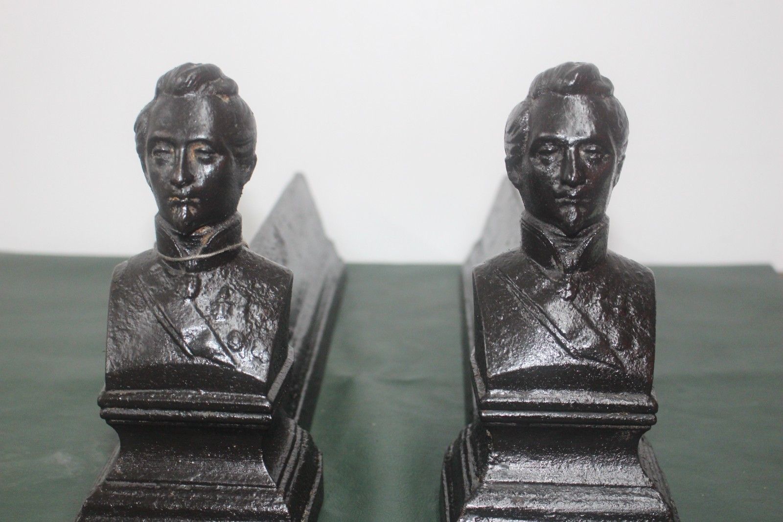 photo for sale French Pair Cast Iron Andirons Firedog's 19th C Terre And Merre 42x10x21cm Male