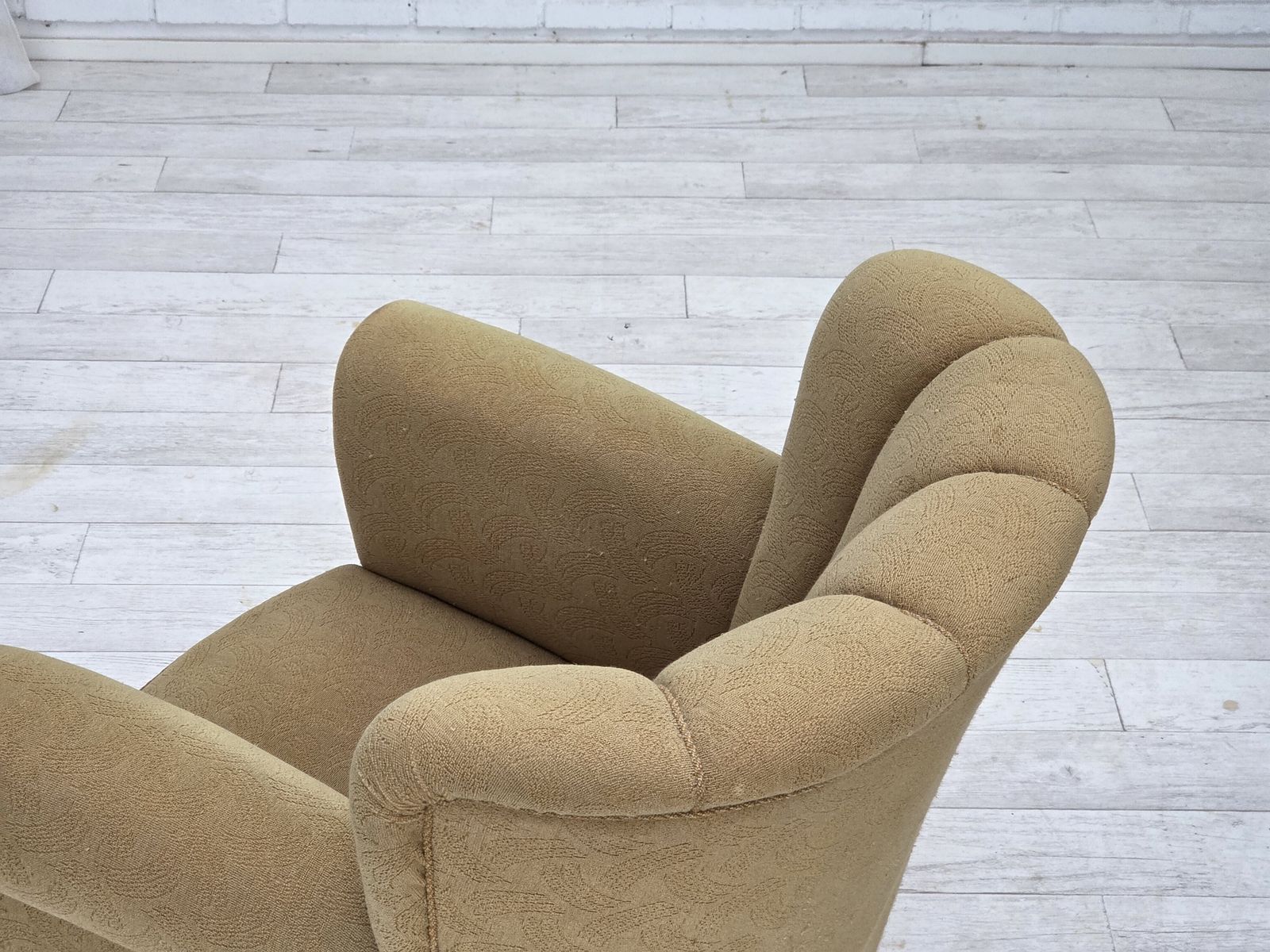 1960s, Danish Relax Chair, Original Light Green Furniture Wool. photo furniture