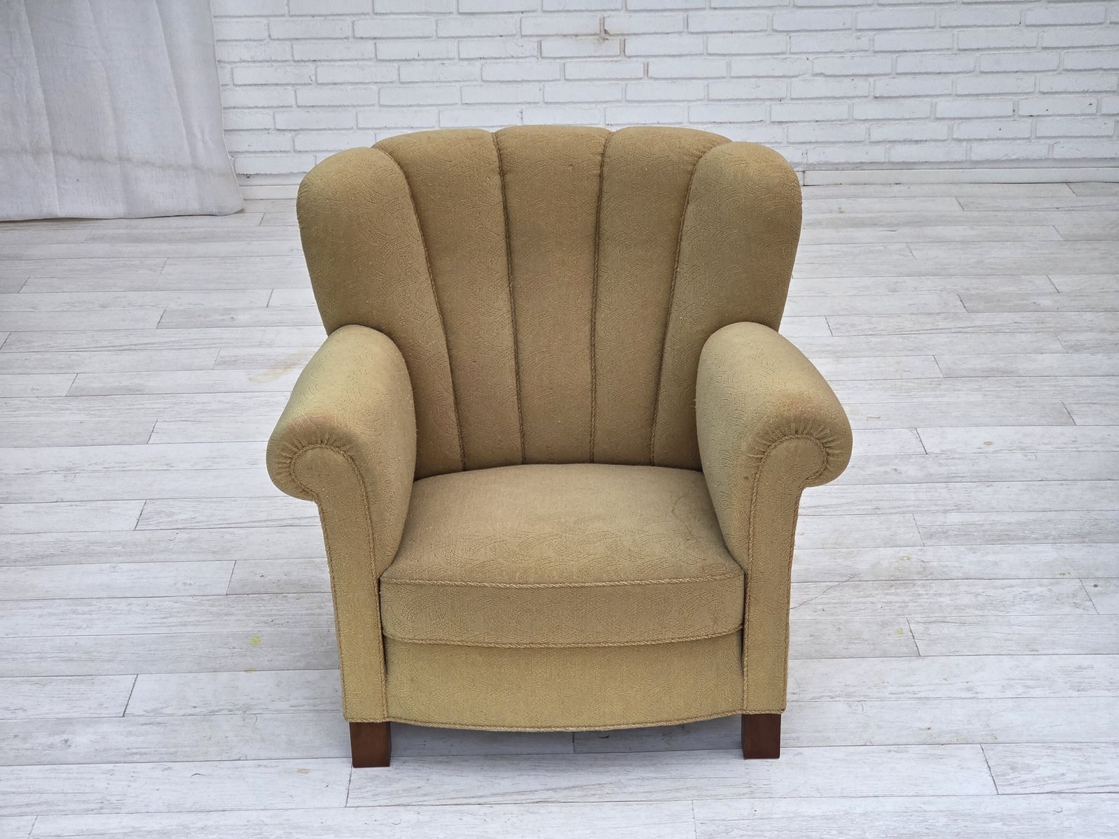 Ca. Jaren 1960, Deense Relaxfauteuil, Lichtgroen Meubelwol. photo 1250.0
