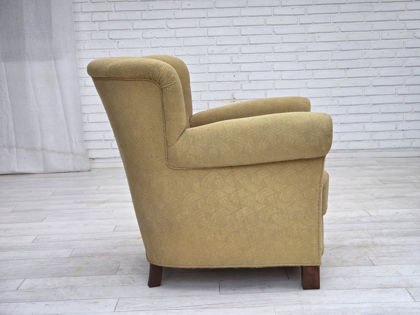 1960s, Danish Relax Chair, Original Light Green Furniture Wool. photo vinterior