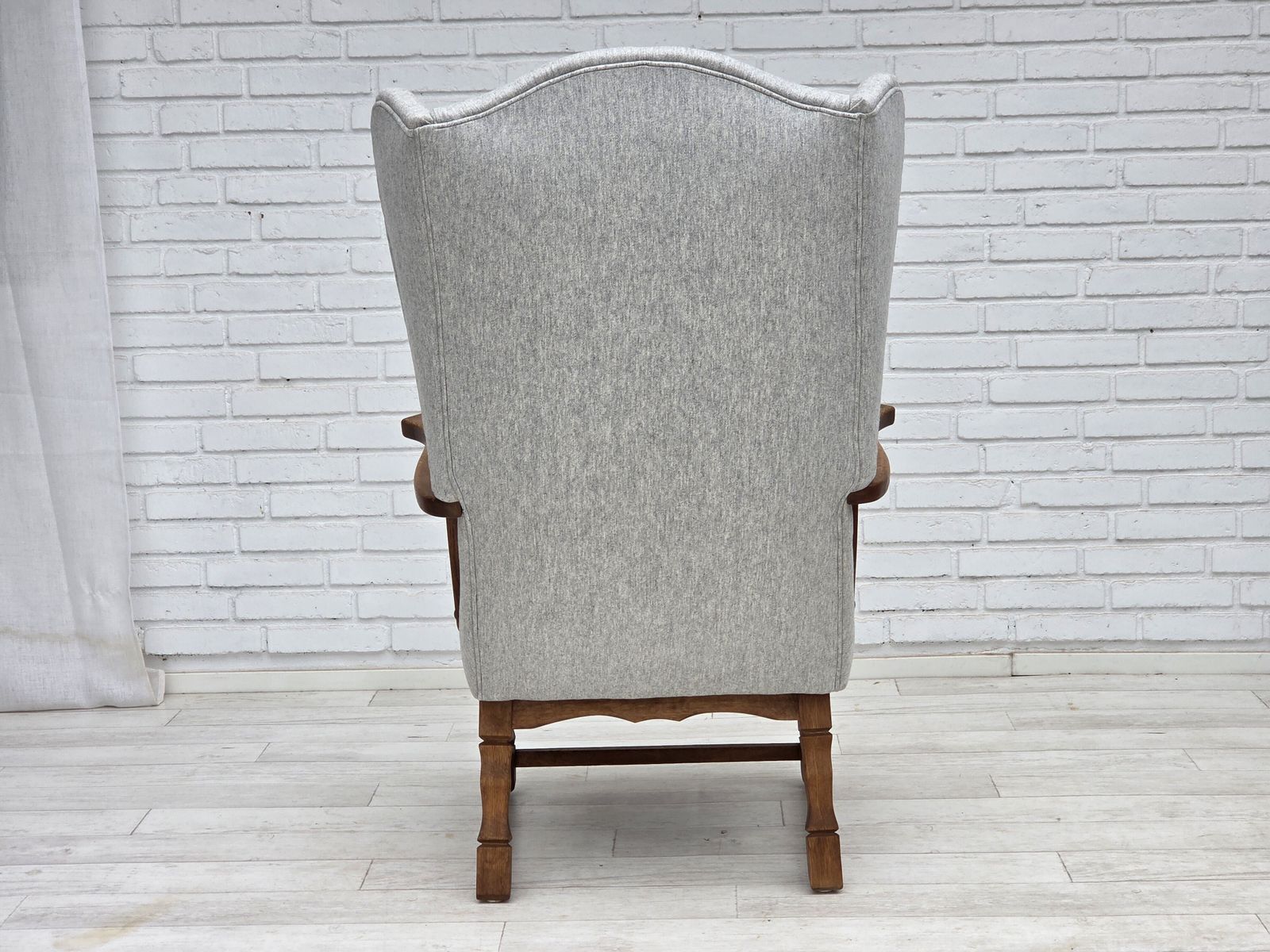 1950s, Danish High Backed Armchair, Reupholstered, Wool, Oak Wood. photo buy
