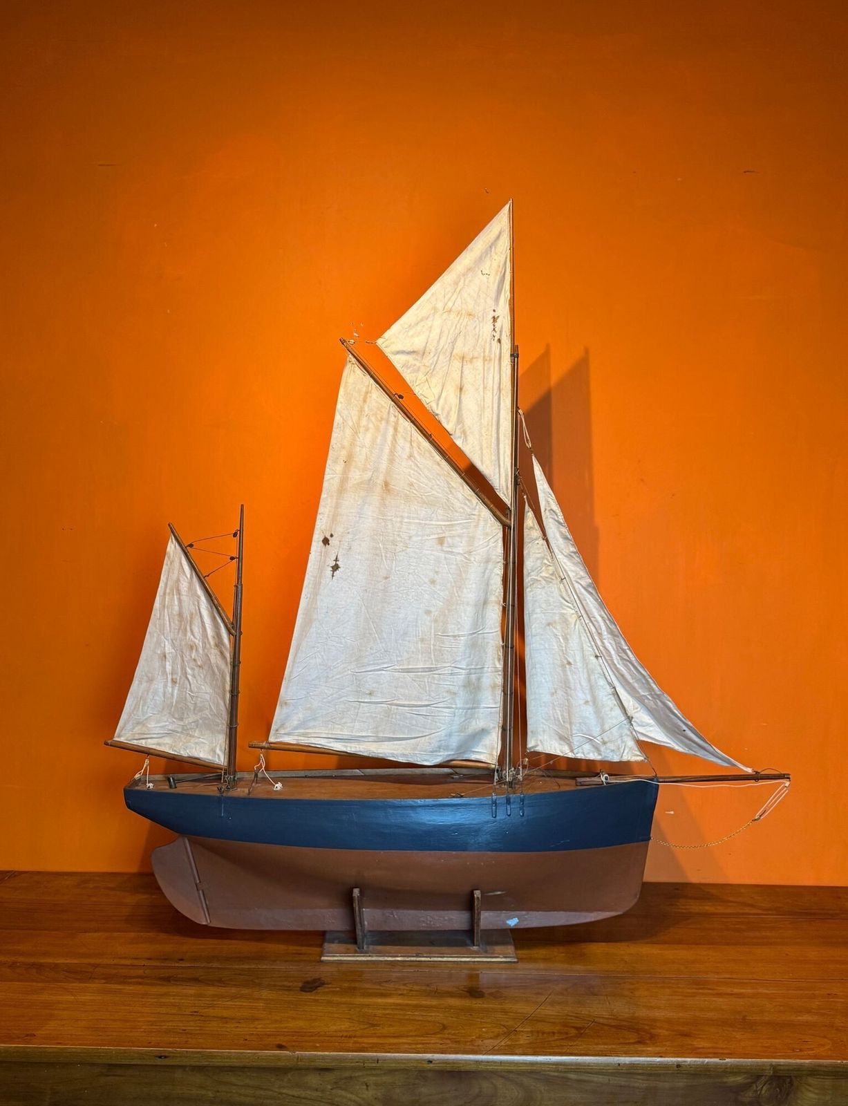 Antique Large Scale Fully Rigged Pond Yacht