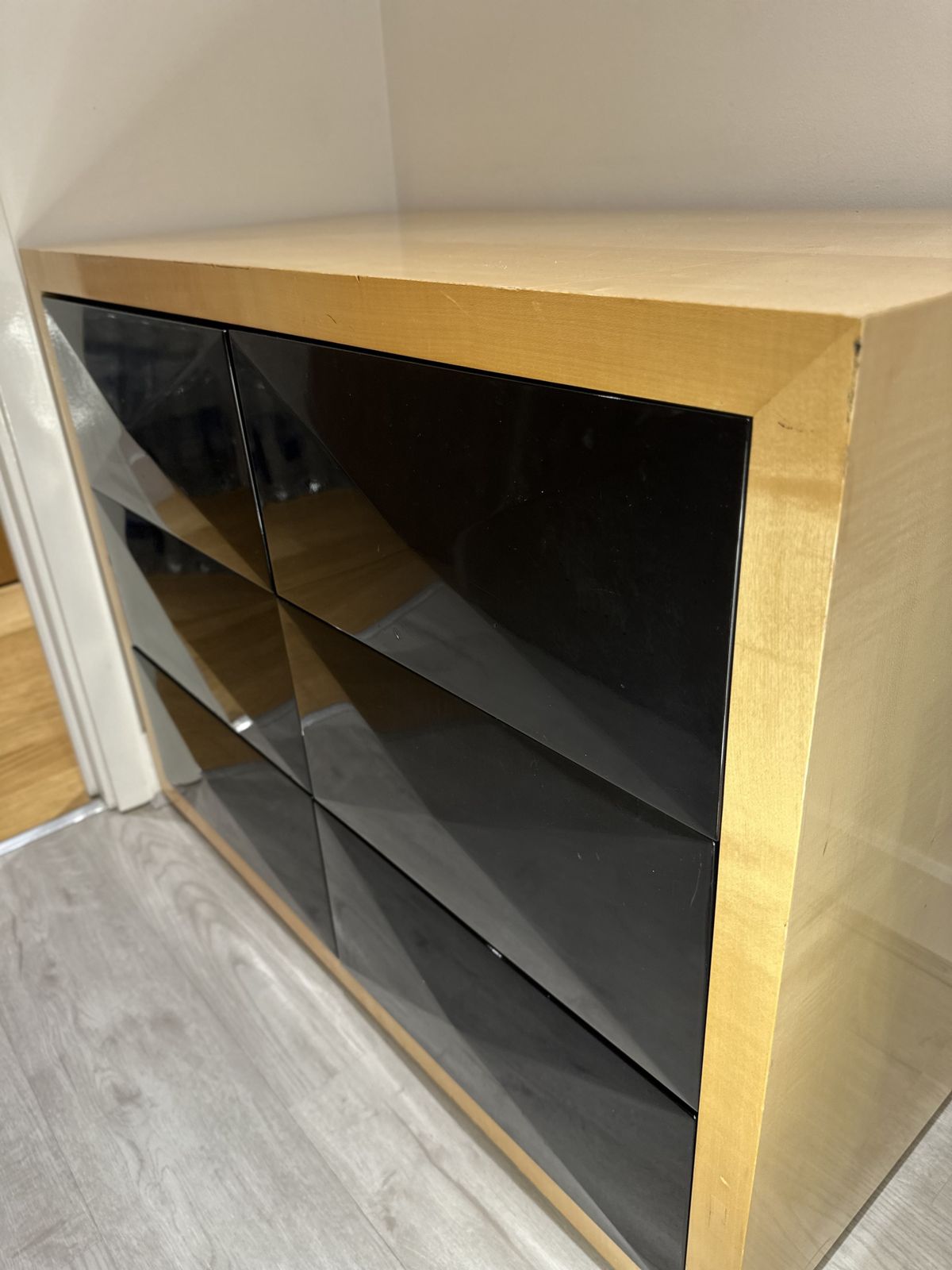 Wooden Chest Of 6 Drawers | Black And Wood | Excellent Condition photo furniture