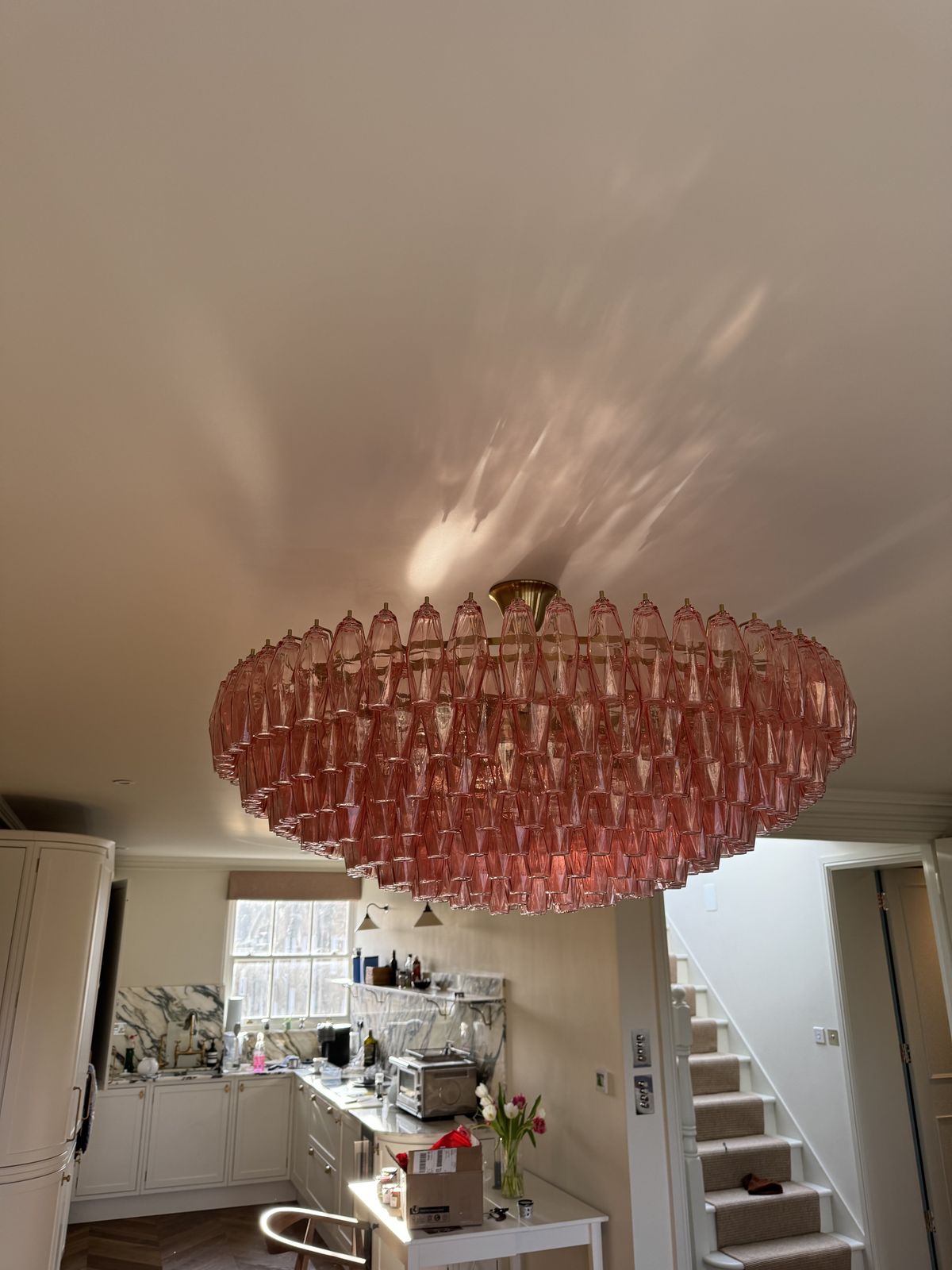 Pure White Lines Pink Sorrento Chandelier photo furniture