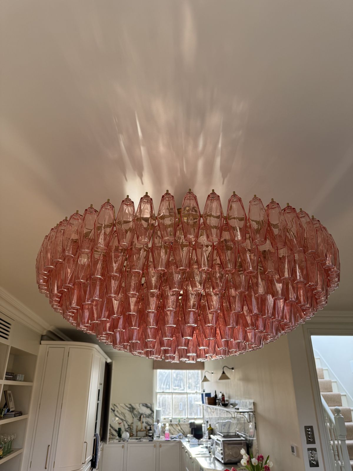 Pure White Lines Pink Sorrento Chandelier photo Lighting