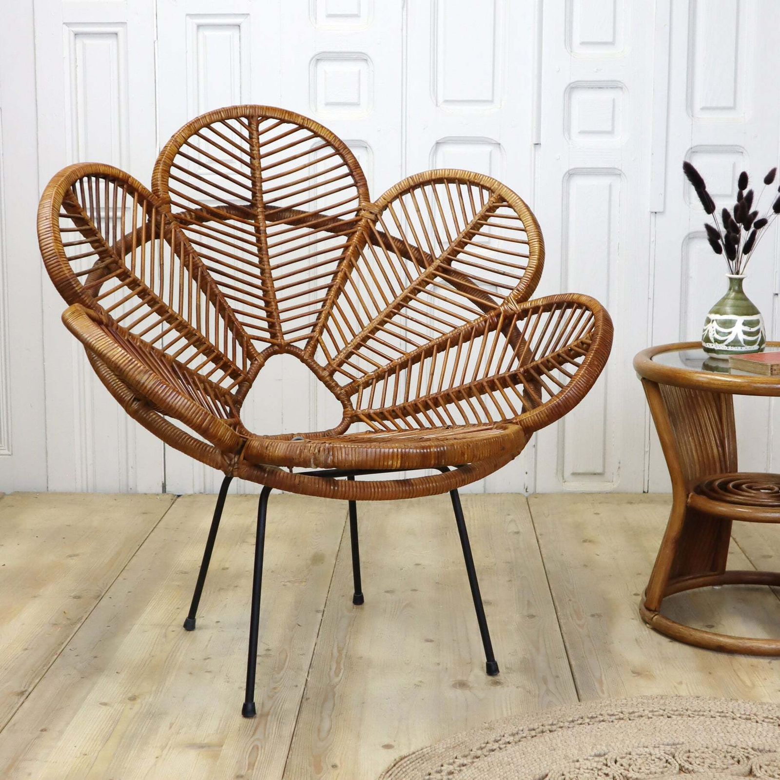 Rare Vintage French Rattan Flower Petal Chair photo furniture