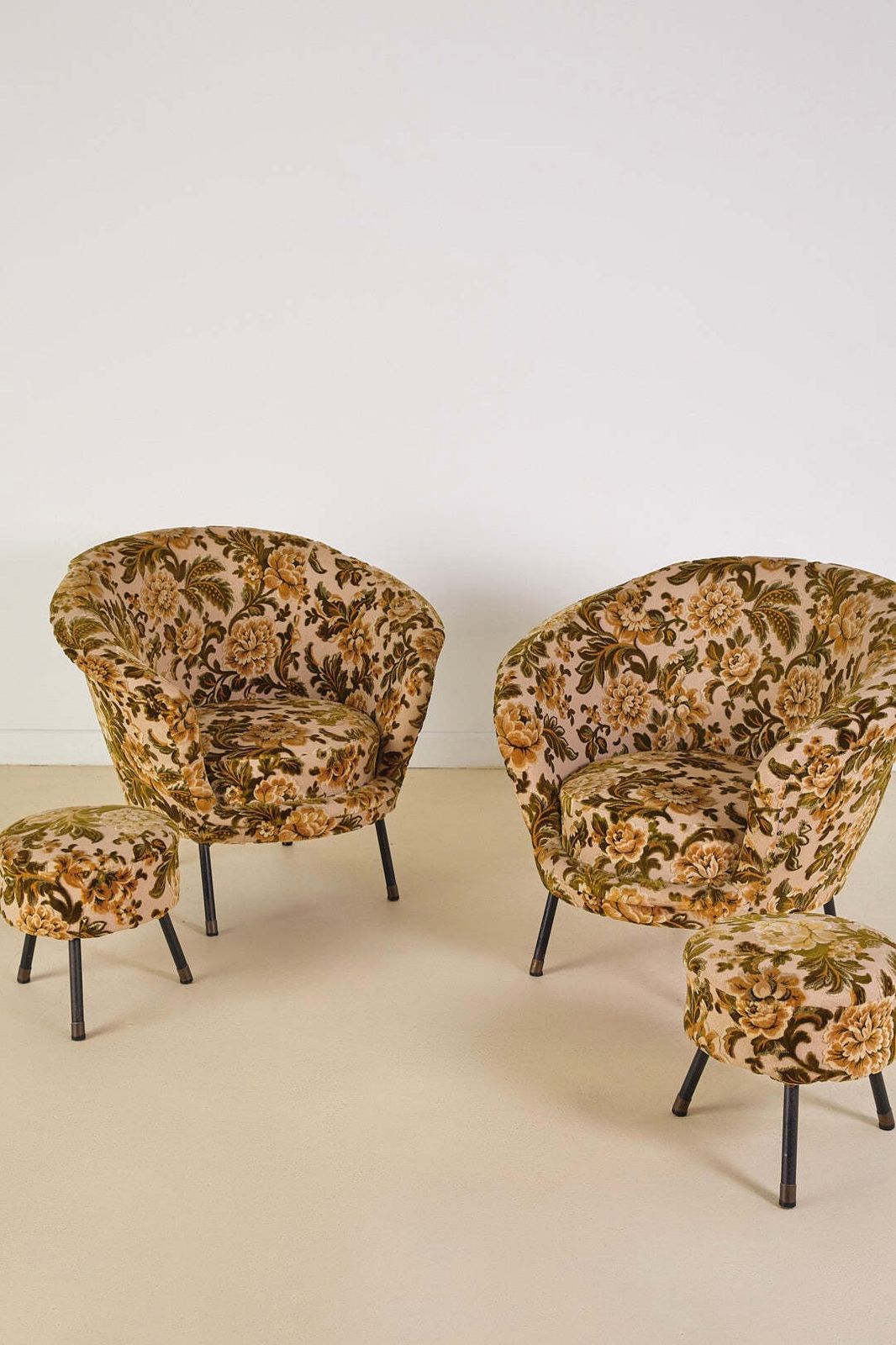 photo for sale Italian Velvet Floral Armchair And Pouffe
