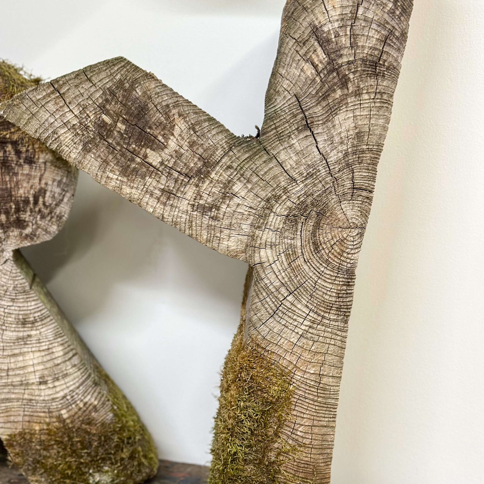 20th Century Hand Cut Decorative Wooden Mary Lettering With Natural Moss Accents photo for sale
