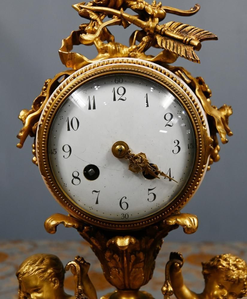 French Gilt Clock Set Garniture Cherub Candelabras Louis XV photo furniture