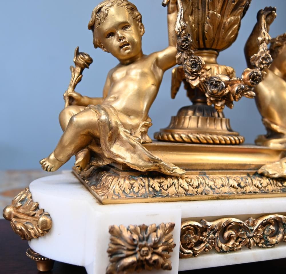 French Gilt Clock Set Garniture Cherub Candelabras Louis XV photo buy