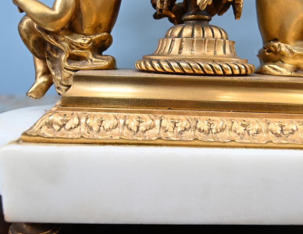 photo vinterior French Gilt Clock Set Garniture Cherub Candelabras Louis XV
