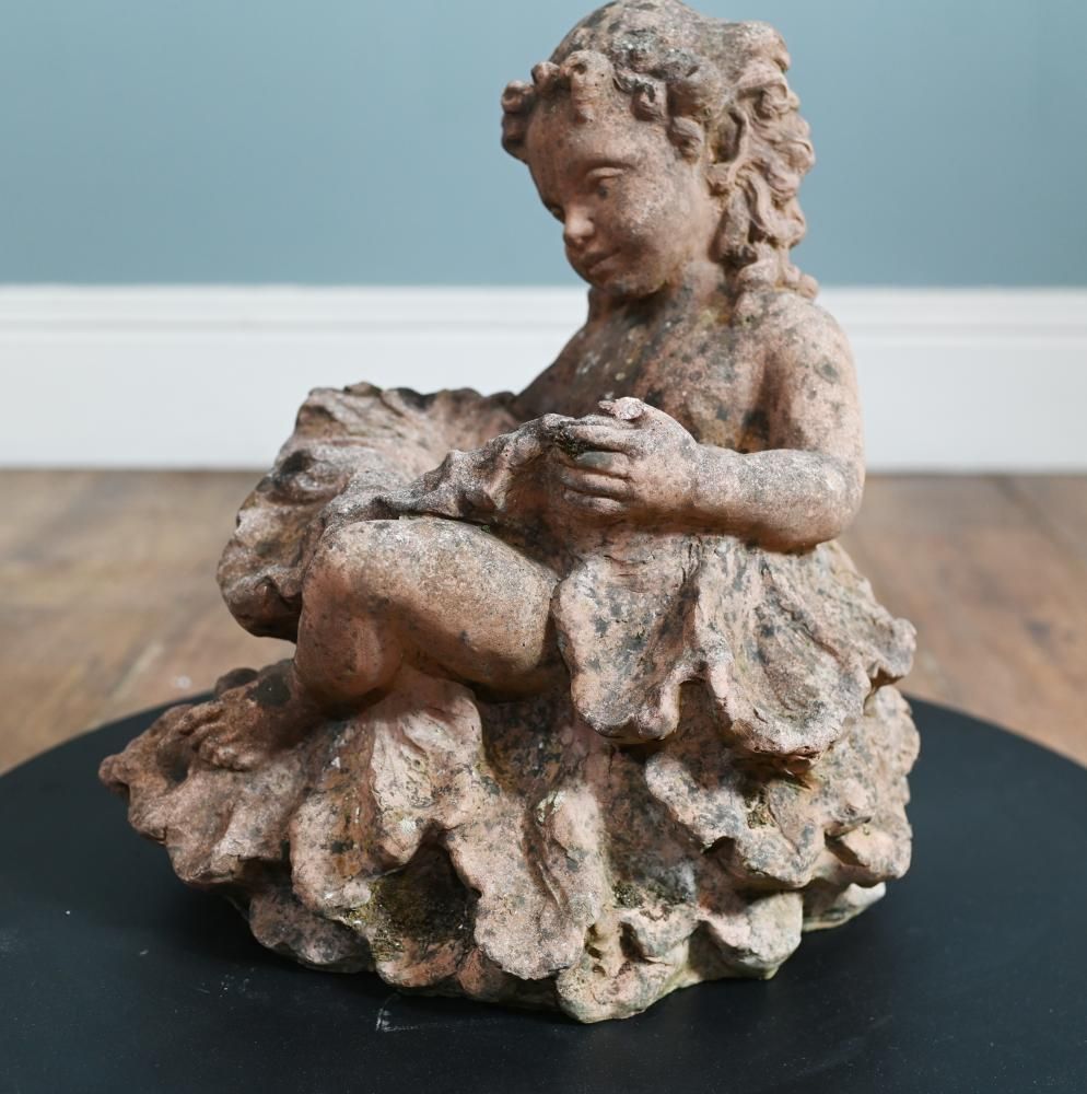 Antique Terracotta Garden Cherub Nymph Statue photo vintage