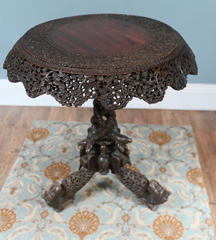 Antique Burmese Side Table Carved Hardwood Myanmar Furniture photo Furniture