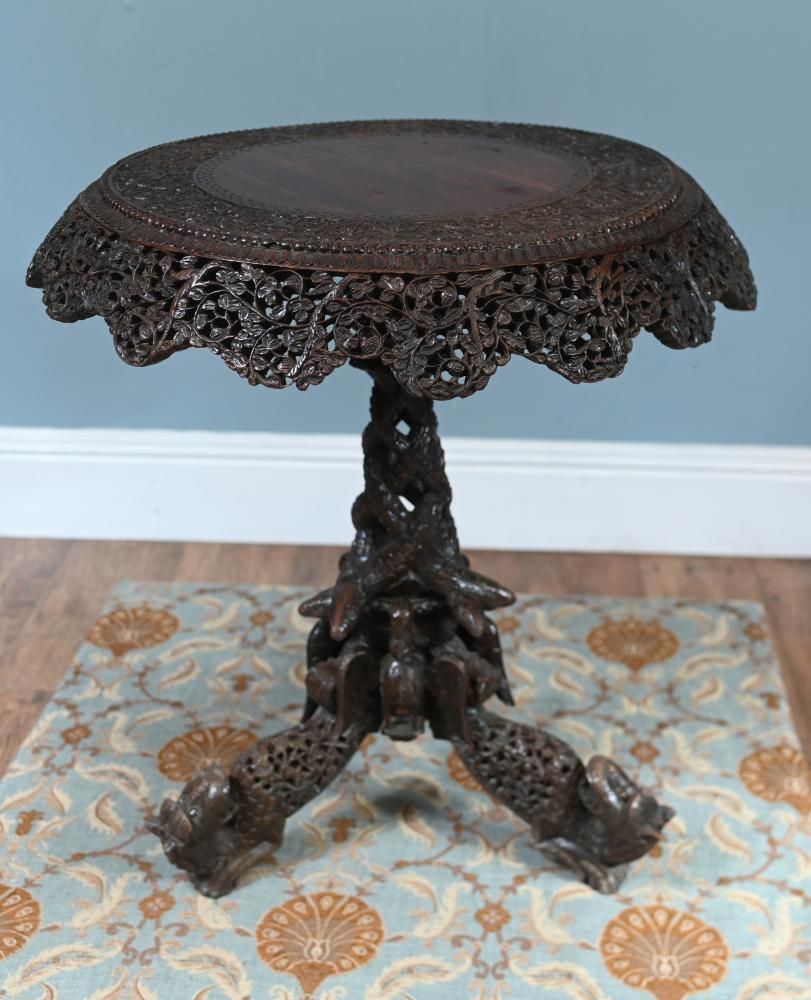 Antique Burmese Side Table Carved Hardwood Myanmar Furniture photo 1150.0