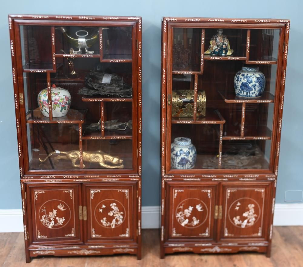 Pair Chinese Display Cabinets Mother Of Pearl Inlay 1900
