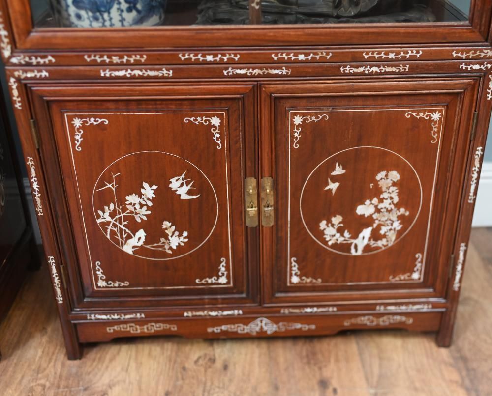 Pair Chinese Display Cabinets Mother Of Pearl Inlay 1900 photo vinterior