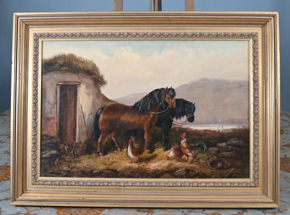Victorian Oil Painting Horse Farmyard Scene 1880