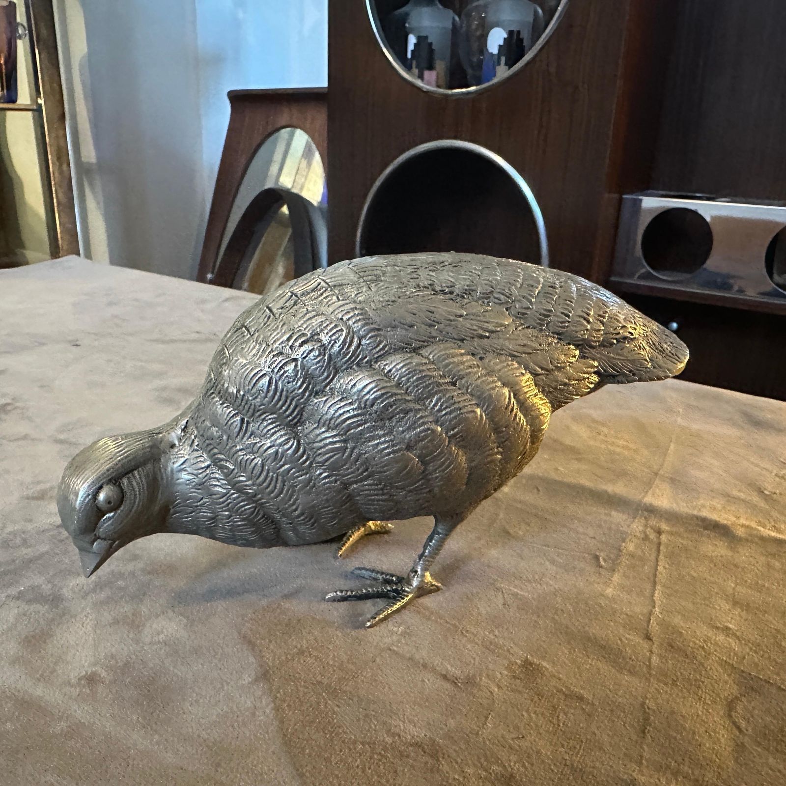 1980s Silver Plated Metal Partridge Paperweight By Gucci photo furniture