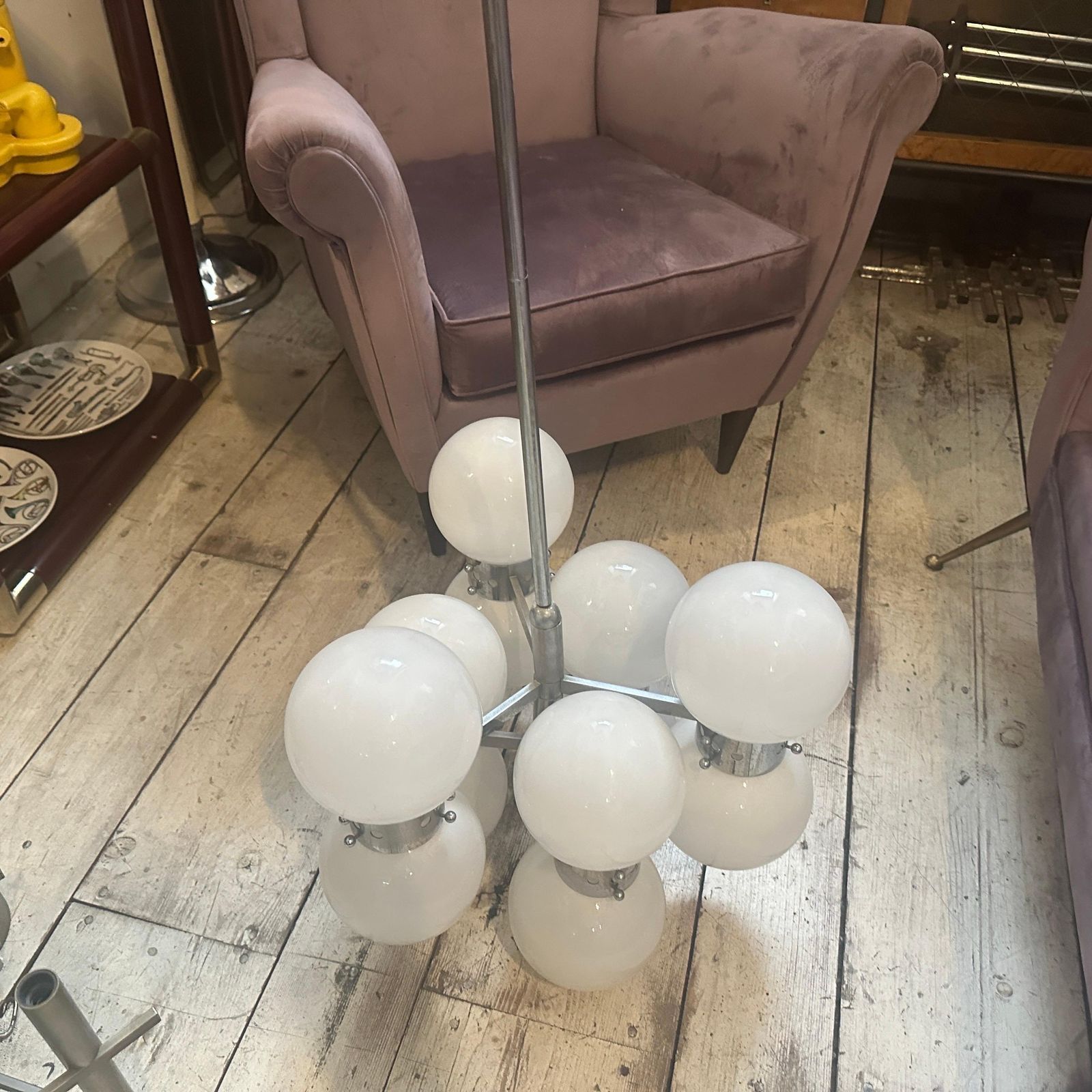 1960s Space Age Steel And Opaline Glass 10 Lights Italian Chandelier photo 1580.0