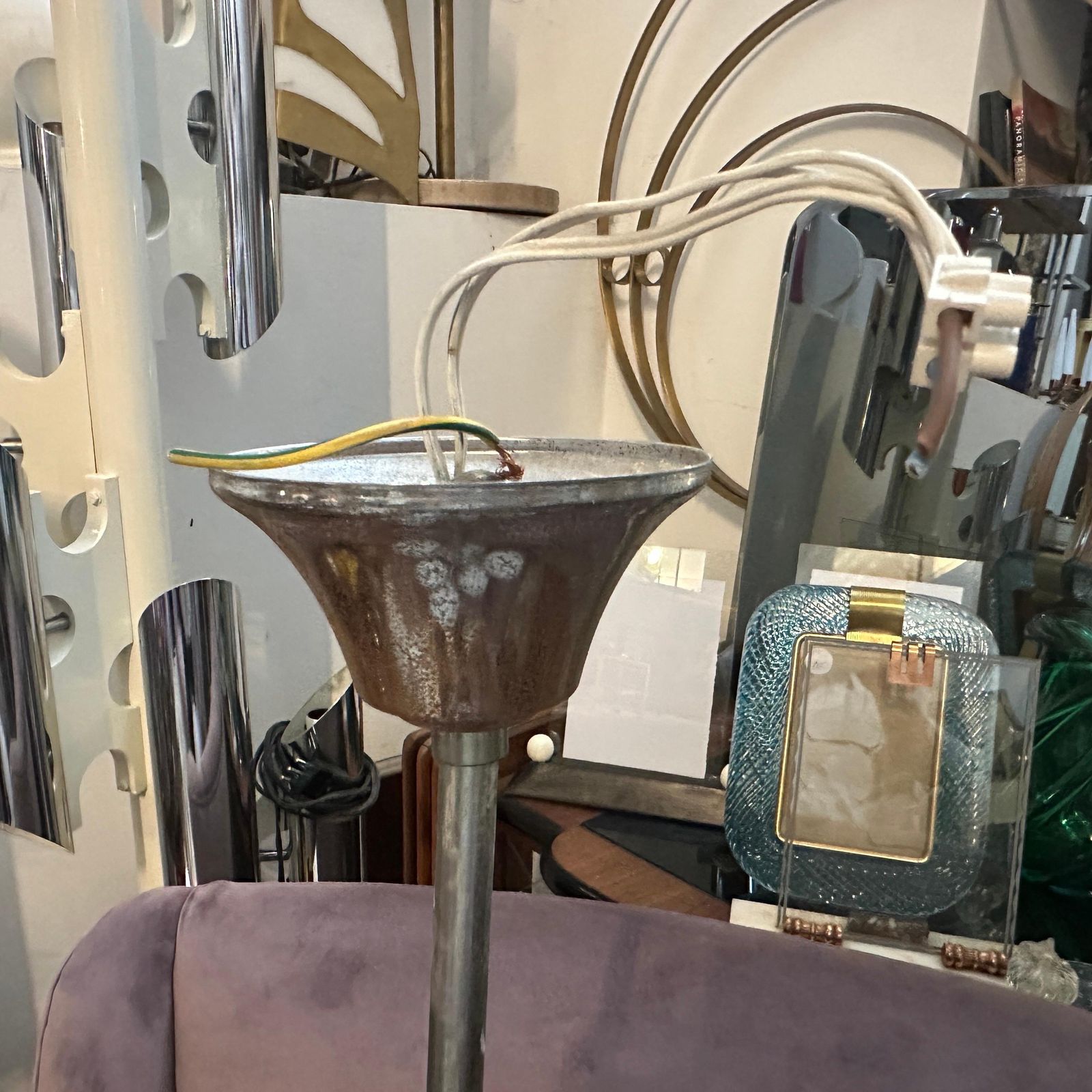 1580.0 1960s Space Age Steel And Opaline Glass 10 Lights Italian Chandelier photo