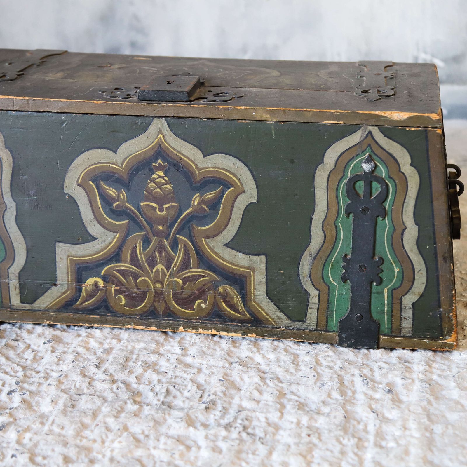 Antique European Folk Art Decoration Chest/Box Dated 1897   Hand Forged Iron Fittings photo 375.0