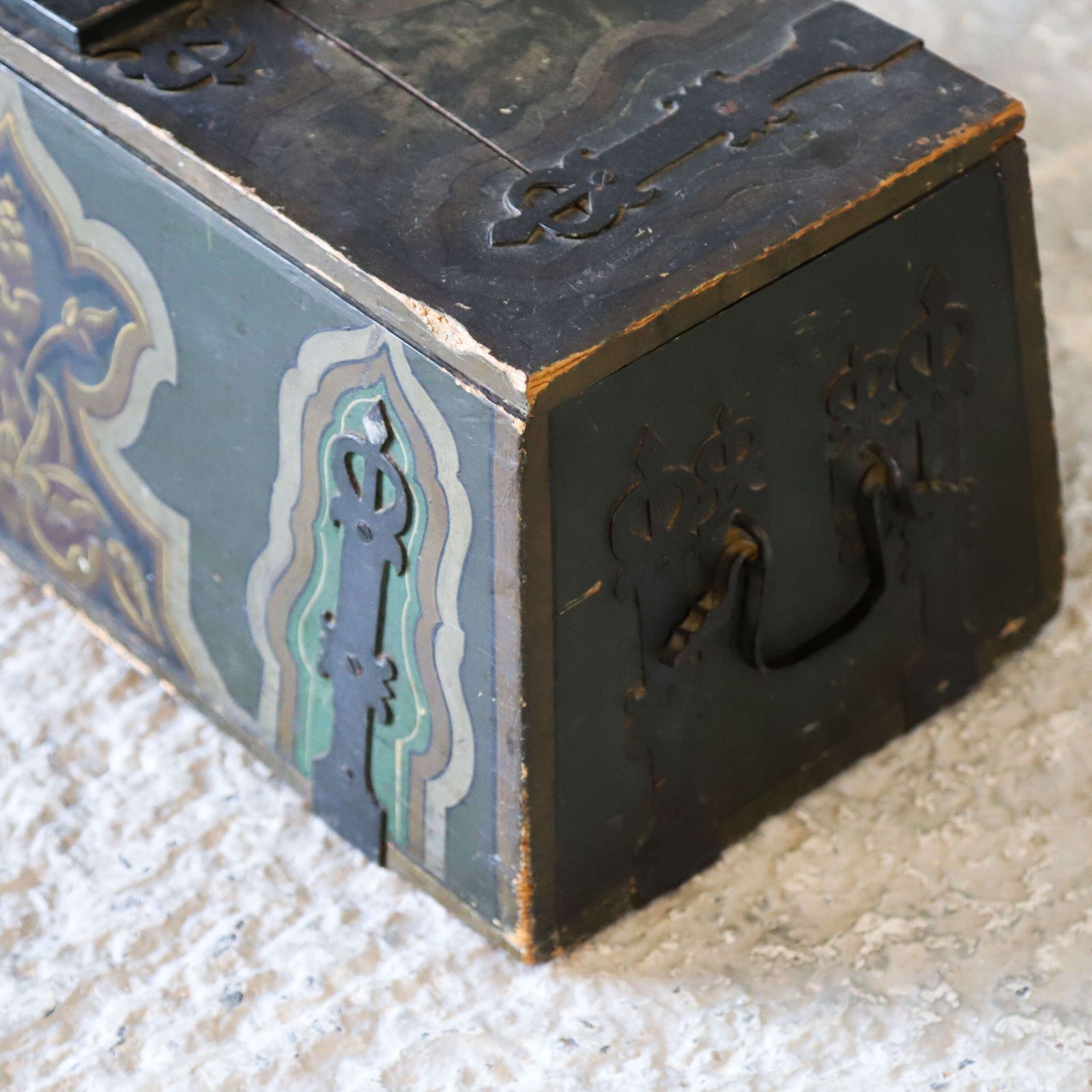 Antique European Folk Art Decoration Chest/Box Dated 1897   Hand Forged Iron Fittings photo vintage
