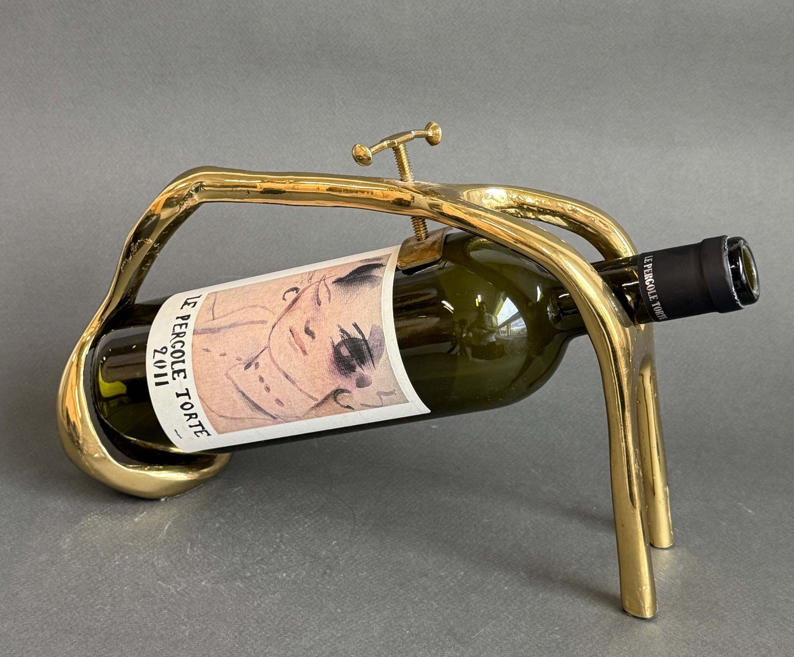 Vintage Brass Wine Bottle Pourer And Display Stand By David Marshall (Circa 1990s)