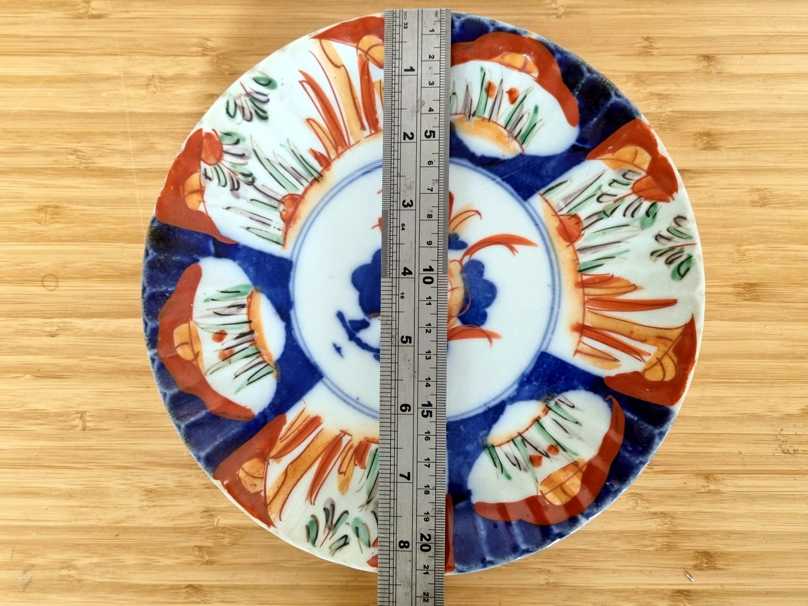 Antique Japanese Imari Plate, Hand Painted Arita Floral, Scalloped Rim, Late C. 1900 photo furniture