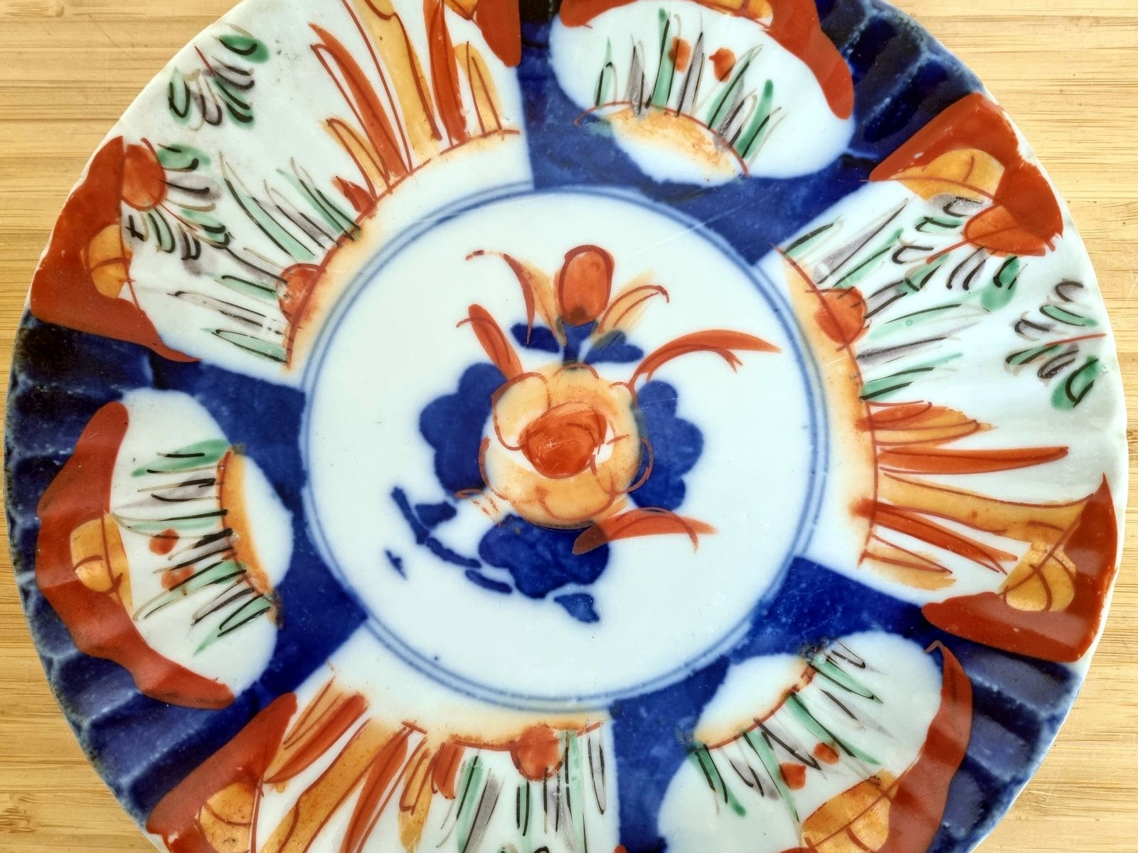 Antique Japanese Imari Plate, Hand Painted Arita Floral, Scalloped Rim, Late C. 1900 photo for sale