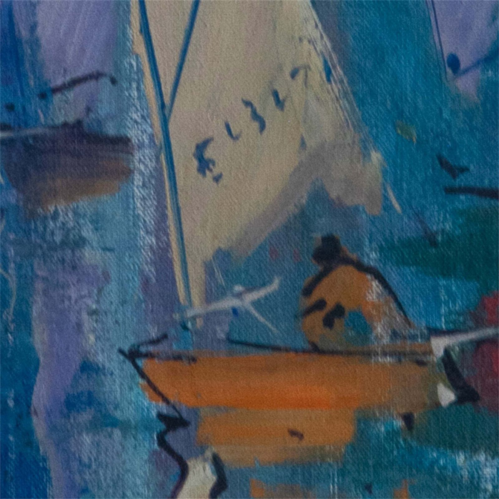 Zeilboten In De Haven – Josep Sarquella I Escobet – Olieverf Op Doek photo for sale