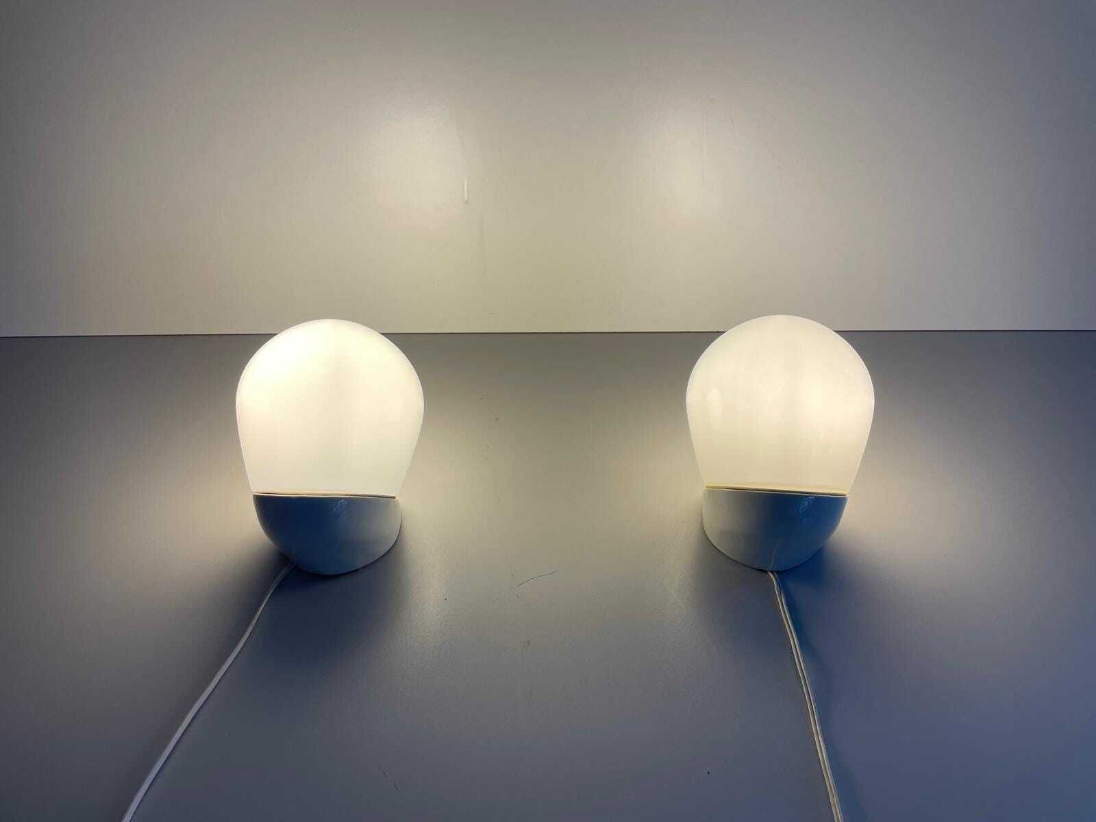 Opaline Glass & Porcelain Pair Of Bathroom Wall Lights By Wilhelm Wagenfeld For Lindner, 1940s, Germany photo vinterior