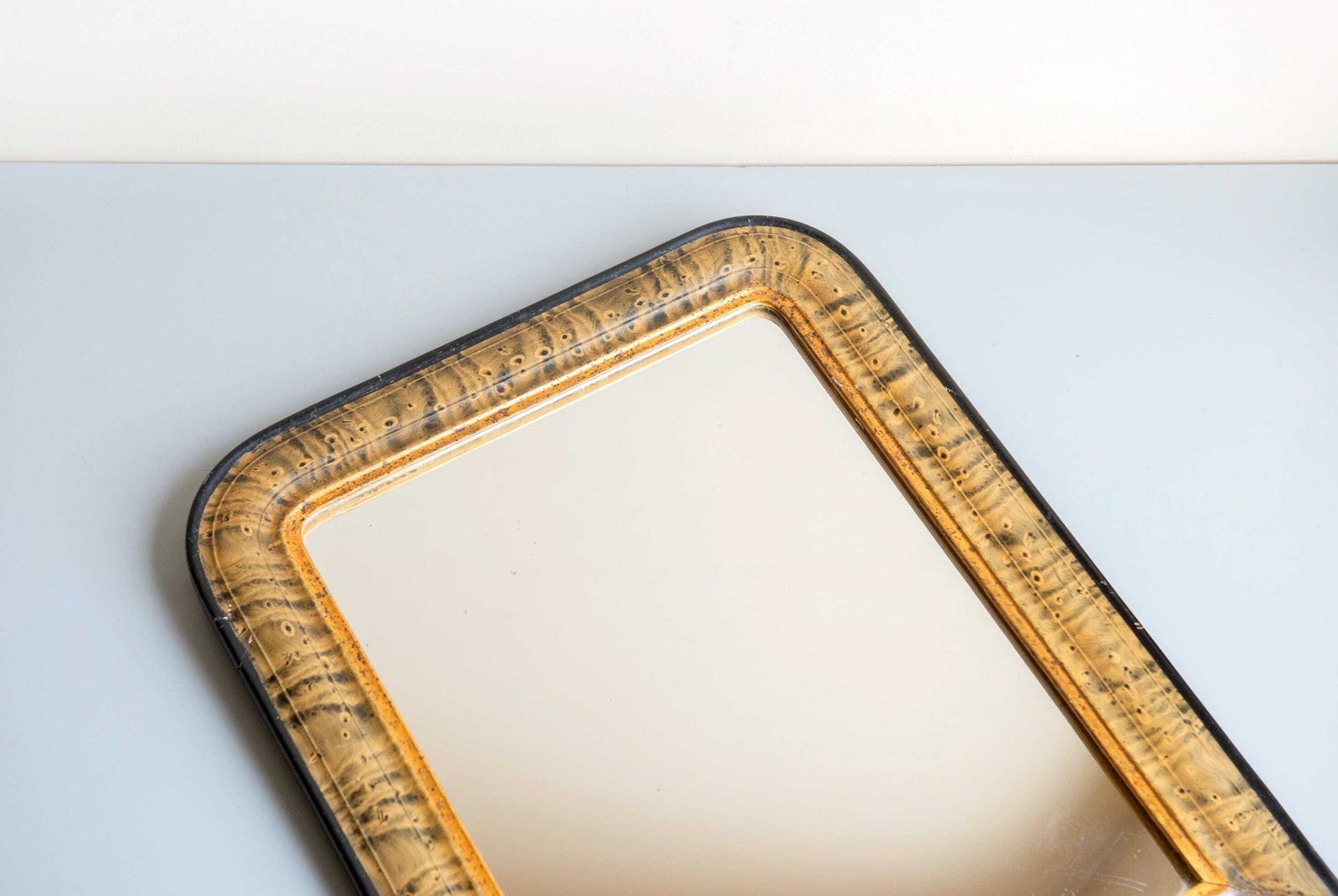 Antique Louis Philippe Mirror 19th Century French Farmhouse Mirror Marbled Arch Frame Rustic Half Round Wall Mirror photo vintage
