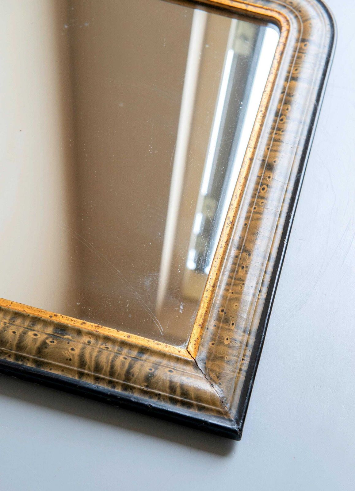 photo vinterior Antique Louis Philippe Mirror 19th Century French Farmhouse Mirror Marbled Arch Frame Rustic Half Round Wall Mirror