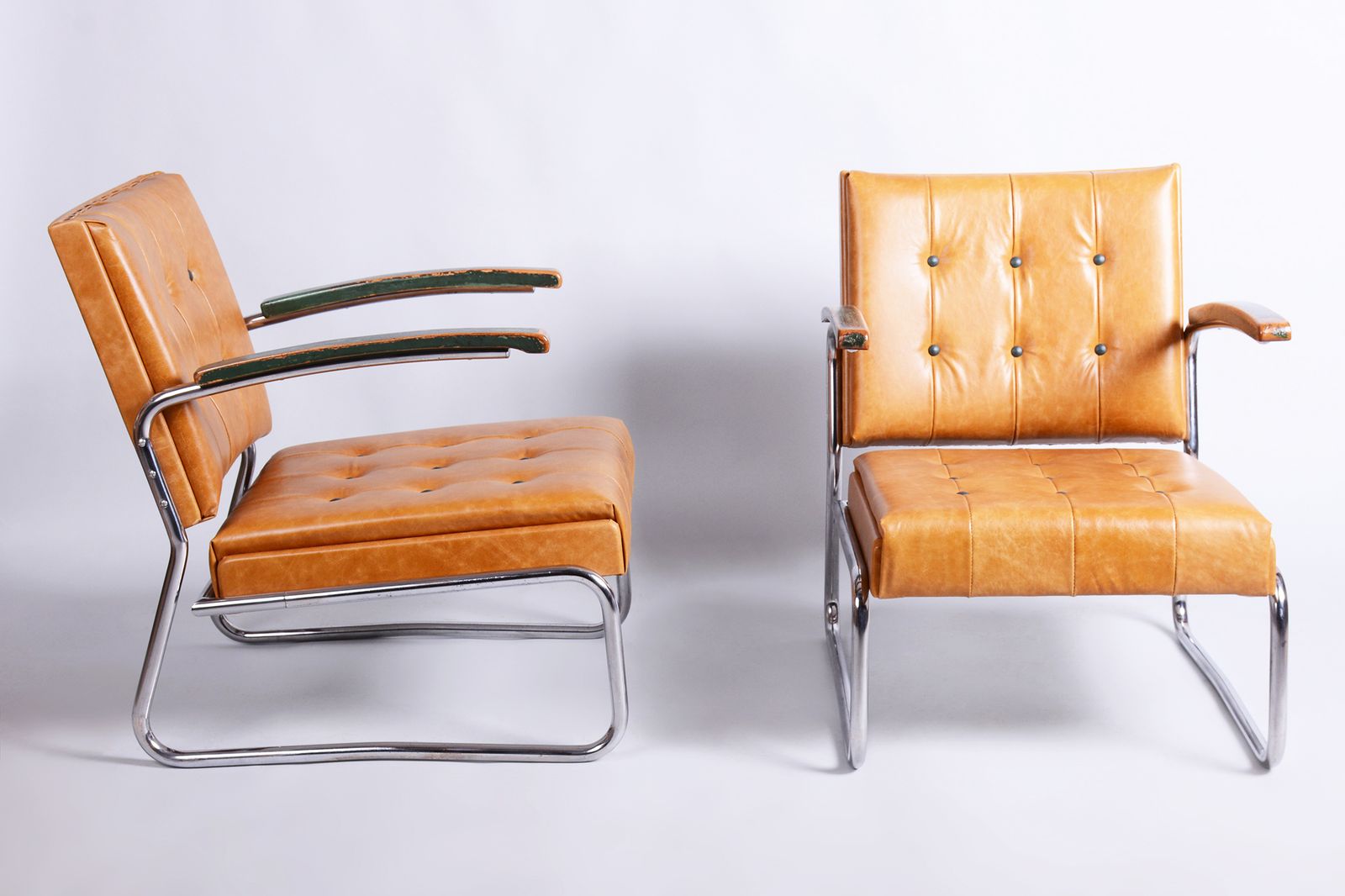 Pair Of Restored Bauhaus Armchairs, By Mücke Melder, Beech, Chrome, Czech, 1930s