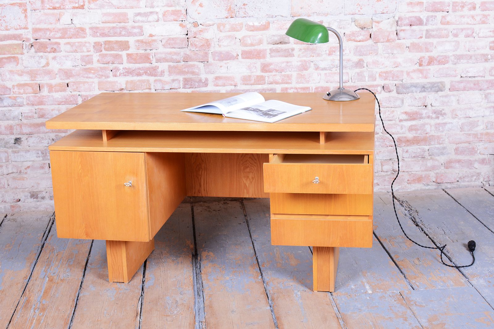 Restored Mid Century Writing Desk, Ash, Revived Polish, Czech, 1960s photo furniture